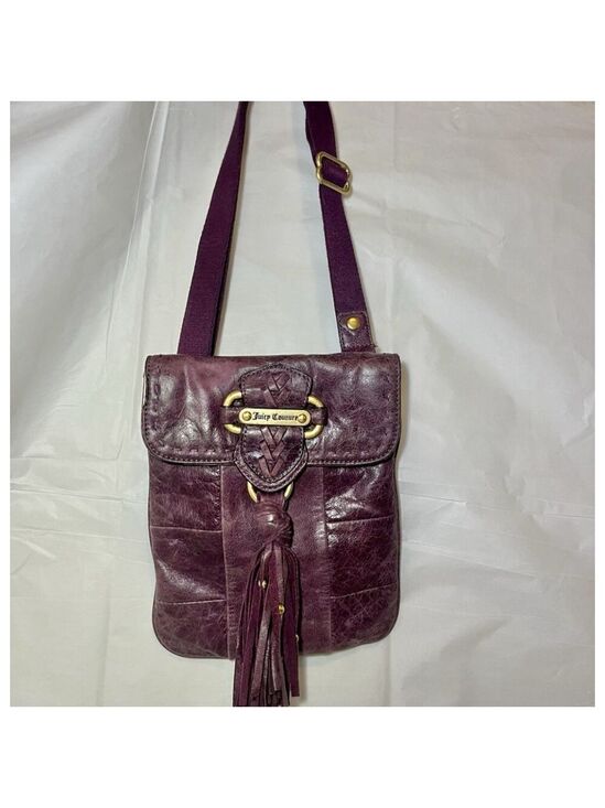 Juicy Couture Handbags - JUICY COUTURE WHIPSTITCH LEATHER TASSEL CROSSBODY BAG PURSE Plum Y2K